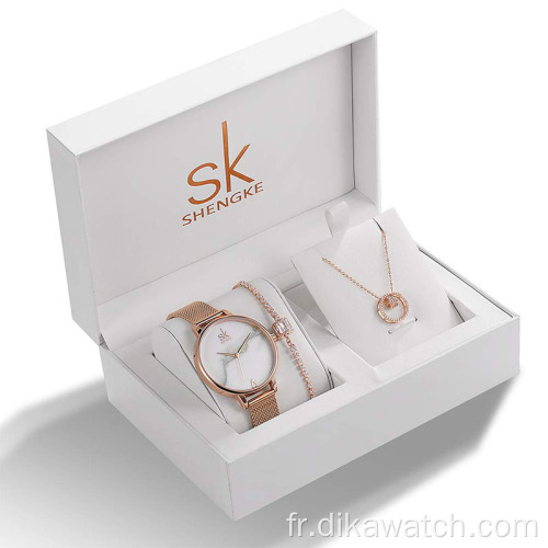 SK luxe nouveau ensemble de bijoux de mode pour femmes avec bracelet collier ensemble de montre à Quartz de luxe cadeau de noël pour les femmes cadeau